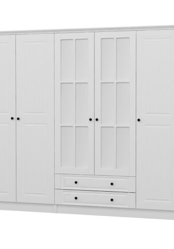 FUNZI LIVING 4782 garderobeskab, spejl, 5 lger, 3 bjlestnger, 2 skuffer - hvid melamin