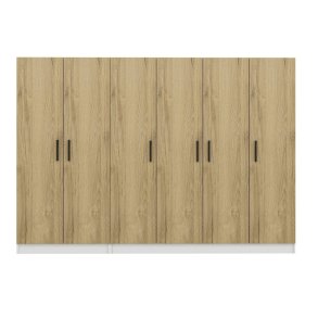 FUNZI LIVING 2703 garderobeskab, 6 lger, 3 bjlestnger, 2 skuffer - natur/hvid melamin