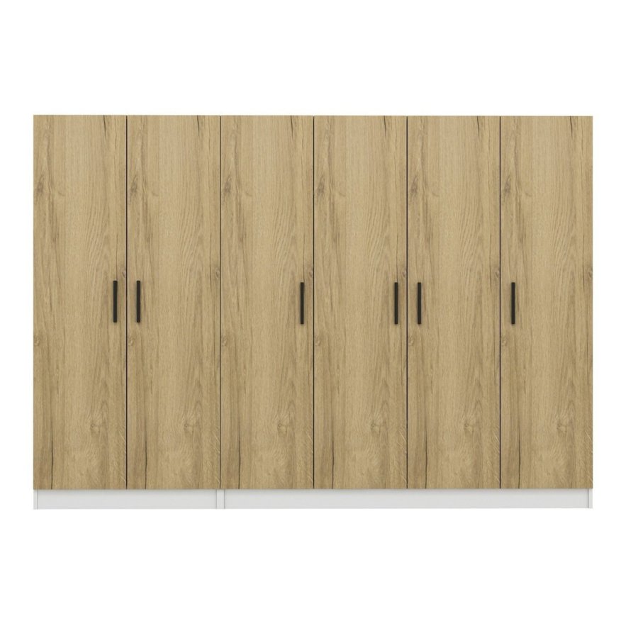 FUNZI LIVING 2703 garderobeskab, 6 lger, 3 bjlestnger, 2 skuffer - natur/hvid melamin