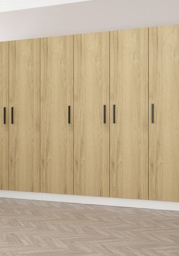 FUNZI LIVING 3860 garderobeskab, 6 lger, 3 bjlestnger, 2 skuffer - natur/hvid melamin