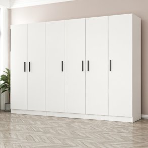 FUNZI LIVING 3806 garderobeskab, 6 lger, 3 bjlestnger, 2 skuffer - hvid melamin