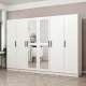 FUNZI LIVING 2442 garderobeskab, spejl, 6 lger, 2 bjlestnger, 4 skuffer - hvid melamin