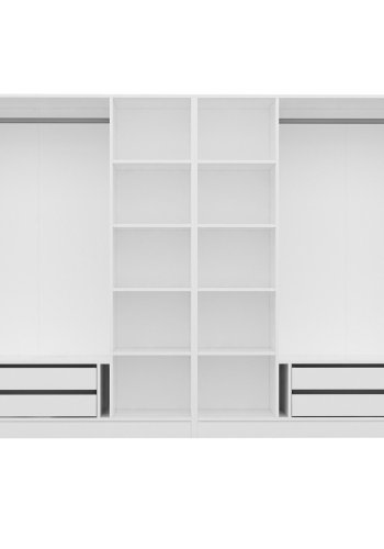 FUNZI LIVING 2442 garderobeskab, spejl, 6 lger, 2 bjlestnger, 4 skuffer - hvid melamin