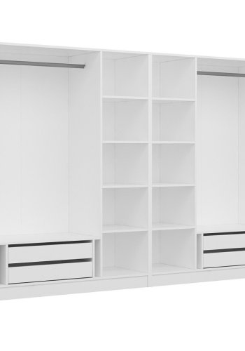 FUNZI LIVING 3820 garderobeskab, spejl, 6 lger, 2 bjlestnger, 4 skuffer - hvid melamin