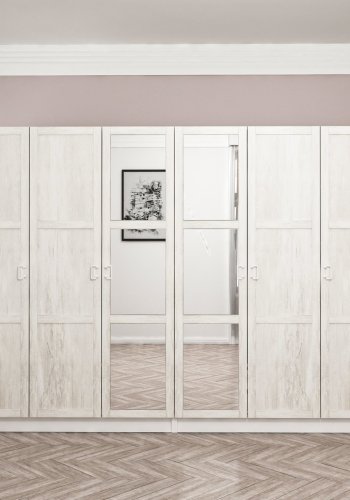 FUNZI LIVING 2463 garderobeskab, spejl, 6 lger, 2 bjlestnger, 4 skuffer - hvid melamin