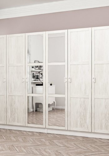 FUNZI LIVING 2463 garderobeskab, spejl, 6 lger, 2 bjlestnger, 4 skuffer - hvid melamin