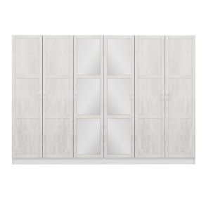 FUNZI LIVING 2463 garderobeskab, spejl, 6 lger, 2 bjlestnger, 4 skuffer - hvid melamin