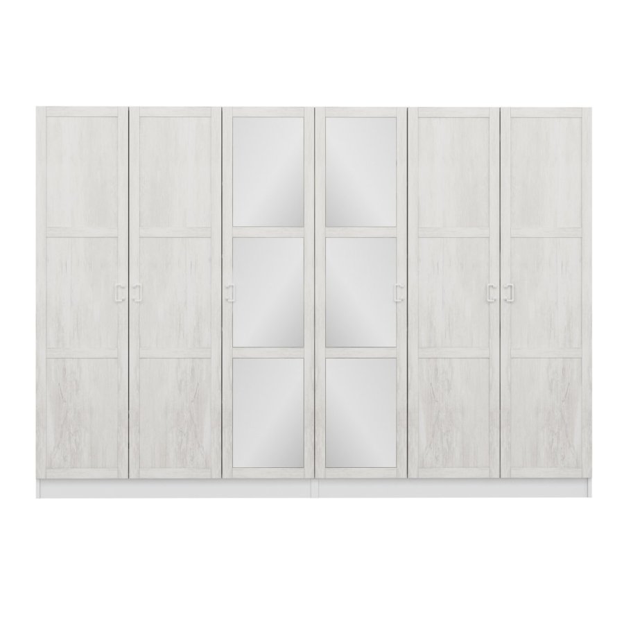 FUNZI LIVING 3847 garderobeskab, spejl, 6 lger, 2 bjlestnger, 4 skuffer - hvid melamin