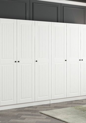 FUNZI LIVING 4011 garderobeskab, 6 lger, 2 bjlestnger, 4 skuffer - hvid melamin