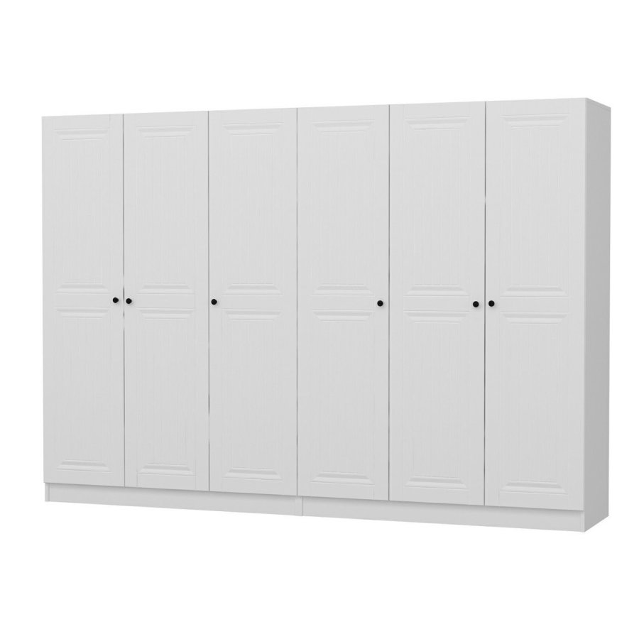 FUNZI LIVING 4775 garderobeskab, 6 lger, 2 bjlestnger, 4 skuffer - hvid melamin