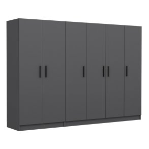 FUNZI LIVING 4976 garderobeskab, 6 lger, 3 bjlestnger, 2 skuffer - antracitgr melamin