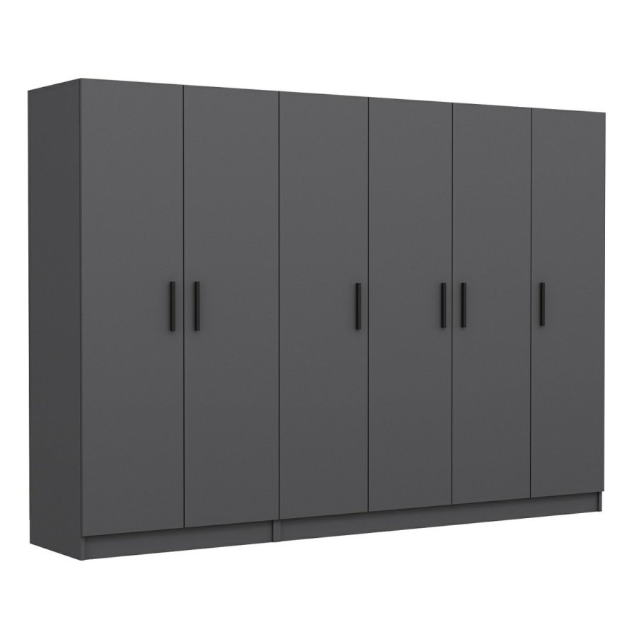 FUNZI LIVING 4976 garderobeskab, 6 lger, 3 bjlestnger, 2 skuffer - antracitgr melamin