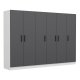FUNZI LIVING 4949 garderobeskab, 6 lger, 3 bjlestnger, 2 skuffer - antracit/hvid melamin