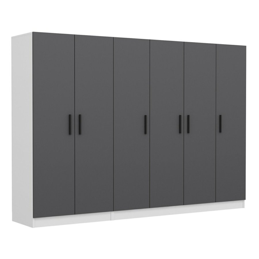 FUNZI LIVING 4949 garderobeskab, 6 lger, 3 bjlestnger, 2 skuffer - antracit/hvid melamin