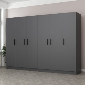 FUNZI LIVING 4977 garderobeskab, 6 lger, 2 bjlestnger, 4 skuffer - antracitgr melamin