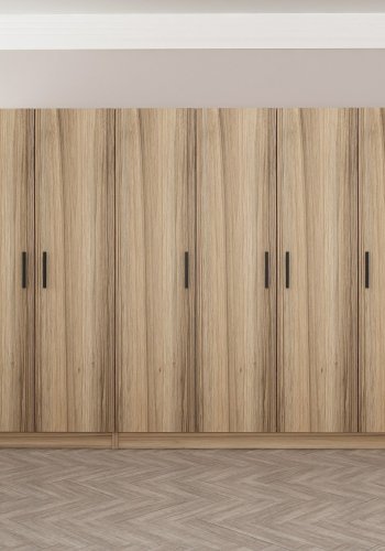 FUNZI LIVING 7630 garderobeskab, 6 lger, 3 bjlestnger, 2 skuffer - natur melamin