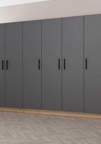 FUNZI LIVING 7510 garderobeskab, 6 lger, 3 bjlestnger, 2 skuffer - antracit/natur melamin