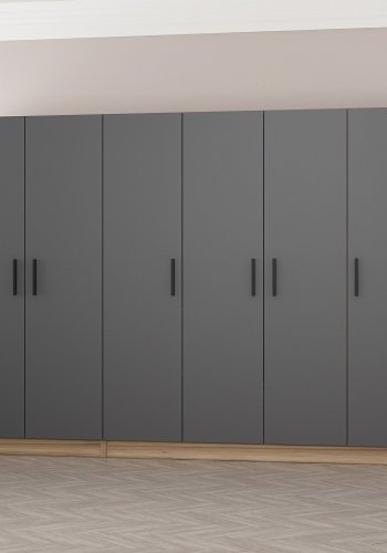 FUNZI LIVING 7510 garderobeskab, 6 lger, 3 bjlestnger, 2 skuffer - antracit/natur melamin