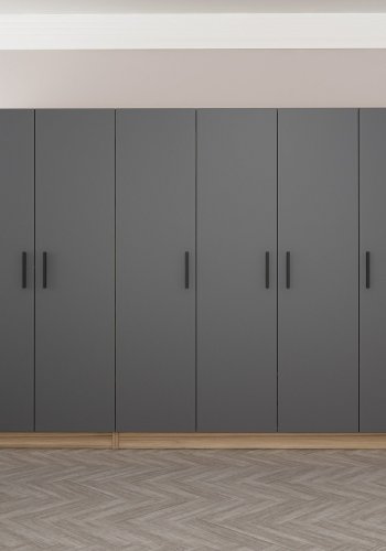 FUNZI LIVING 7640 garderobeskab, 6 lger, 3 bjlestnger, 2 skuffer - antracit/natur melamin