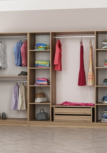 FUNZI LIVING 7640 garderobeskab, 6 lger, 3 bjlestnger, 2 skuffer - antracit/natur melamin