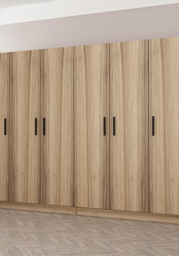 FUNZI LIVING 7501 garderobeskab, 6 lger, 2 bjlestnger, 4 skuffer - natur melamin