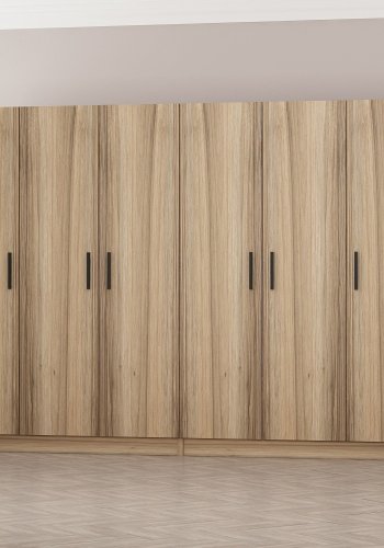 FUNZI LIVING 7501 garderobeskab, 6 lger, 2 bjlestnger, 4 skuffer - natur melamin