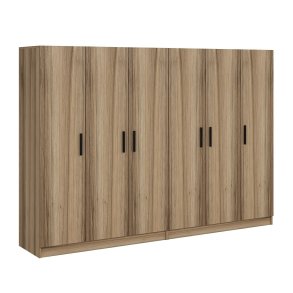 FUNZI LIVING 7501 garderobeskab, 6 lger, 2 bjlestnger, 4 skuffer - natur melamin
