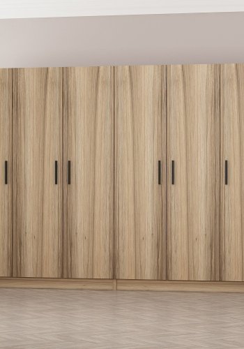 FUNZI LIVING 7631 garderobeskab, 6 lger, 2 bjlestnger, 4 skuffer - natur melamin