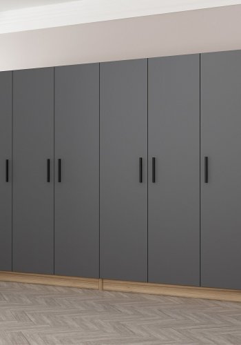 FUNZI LIVING 7641 garderobeskab, 6 lger, 2 bjlestnger, 4 skuffer - antracit/natur melamin