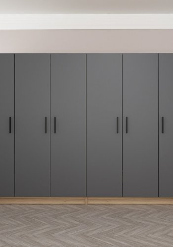 FUNZI LIVING 7641 garderobeskab, 6 lger, 2 bjlestnger, 4 skuffer - antracit/natur melamin