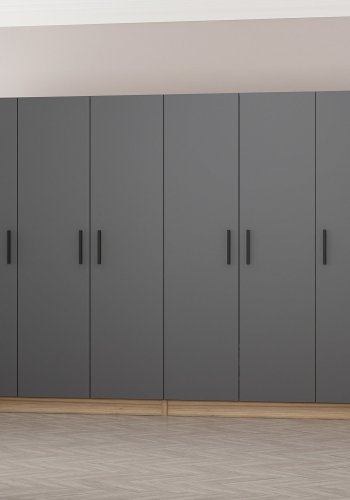 FUNZI LIVING 7511 garderobeskab, 6 lger, 2 bjlestnger, 4 skuffer - antracit/natur melamin