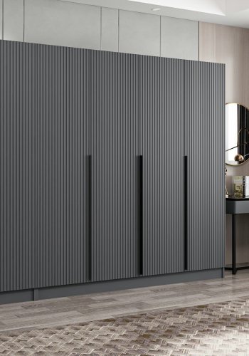 FUNZI LIVING Plus 7776 garderobeskab, 6 lger, 3 bjlestnger, 2 skuffer, hylder - antracit melamin