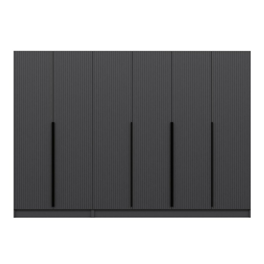 FUNZI LIVING Plus 7776 garderobeskab, 6 lger, 3 bjlestnger, 2 skuffer, hylder - antracit melamin