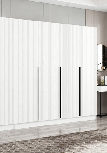 FUNZI LIVING Plus 7786 garderobeskab, 6 lger, 3 bjlestnger, 2 skuffer, hylder - hvid melamin