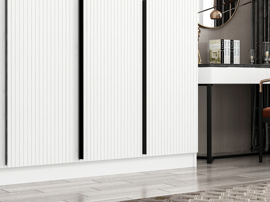 FUNZI LIVING Plus 7786 garderobeskab, 6 lger, 3 bjlestnger, 2 skuffer, hylder - hvid melamin