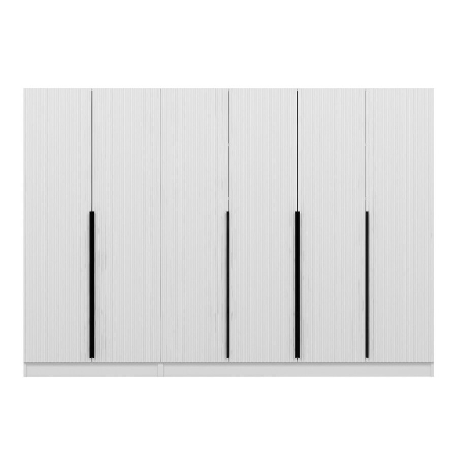 FUNZI LIVING Plus 7786 garderobeskab, 6 lger, 3 bjlestnger, 2 skuffer, hylder - hvid melamin