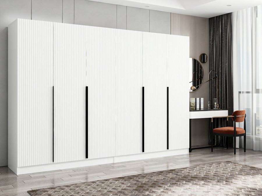 FUNZI LIVING Plus 7787 garderobeskab, 6 lger, 2 bjlestnger, 4 skuffer, hylder - hvid melamin