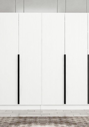 FUNZI LIVING Plus 7787 garderobeskab, 6 lger, 2 bjlestnger, 4 skuffer, hylder - hvid melamin