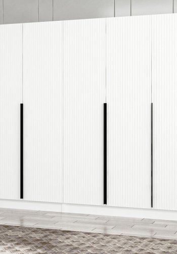 FUNZI LIVING Plus 7787 garderobeskab, 6 lger, 2 bjlestnger, 4 skuffer, hylder - hvid melamin