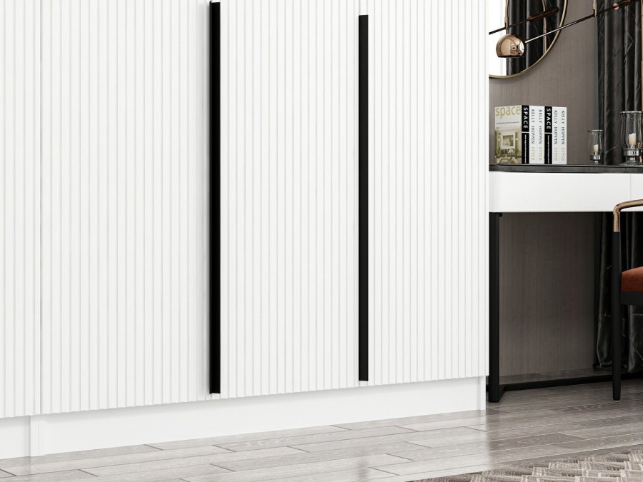 FUNZI LIVING Plus 7787 garderobeskab, 6 lger, 2 bjlestnger, 4 skuffer, hylder - hvid melamin