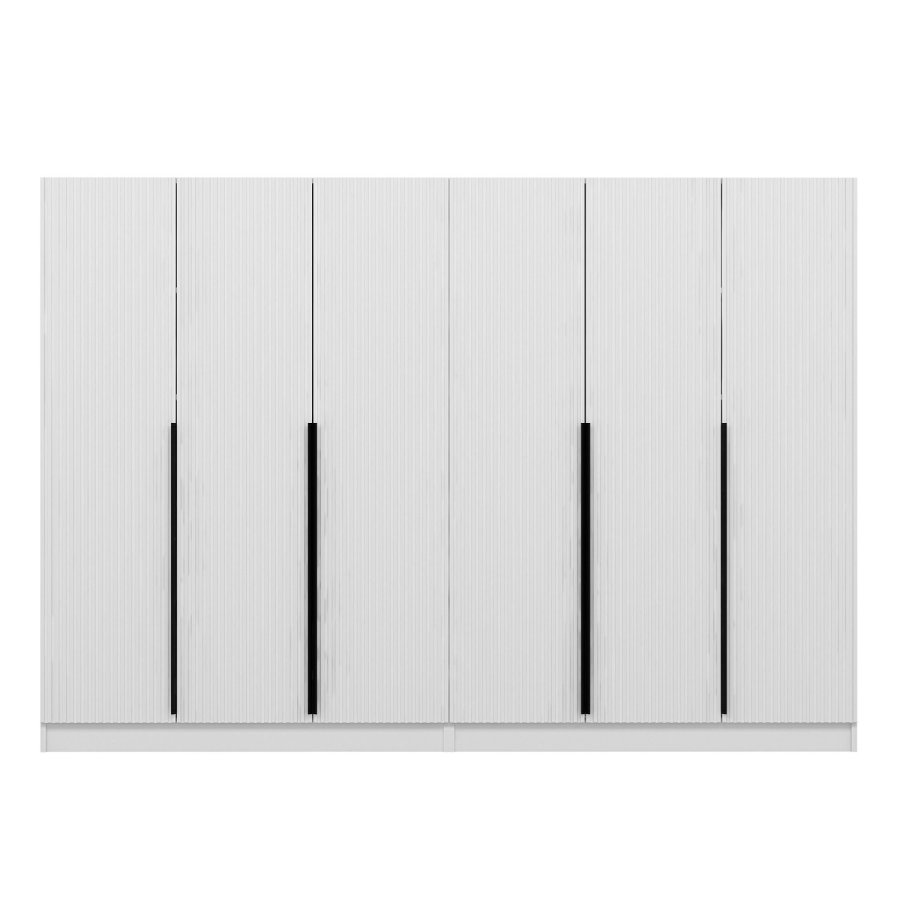 FUNZI LIVING Plus 7787 garderobeskab, 6 lger, 2 bjlestnger, 4 skuffer, hylder - hvid melamin