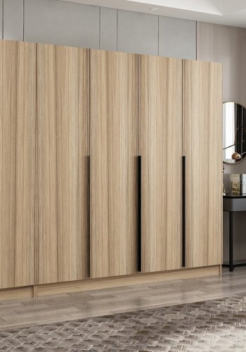 FUNZI LIVING Plus 7796 garderobeskab, 6 lger, 3 bjlestnger, 2 skuffer, hylder - natur melamin