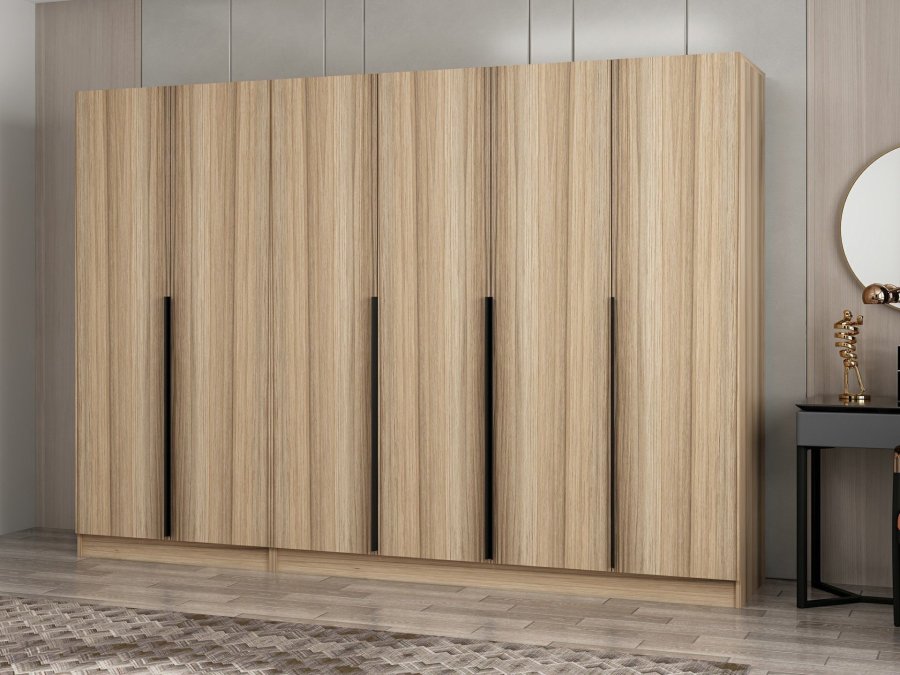 FUNZI LIVING Plus 7796 garderobeskab, 6 lger, 3 bjlestnger, 2 skuffer, hylder - natur melamin