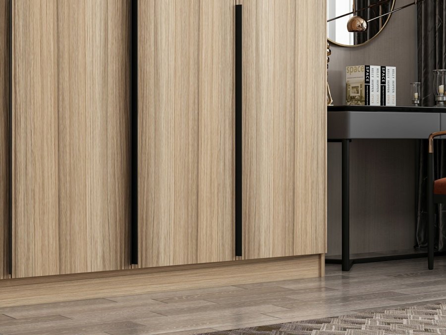 FUNZI LIVING Plus 7796 garderobeskab, 6 lger, 3 bjlestnger, 2 skuffer, hylder - natur melamin