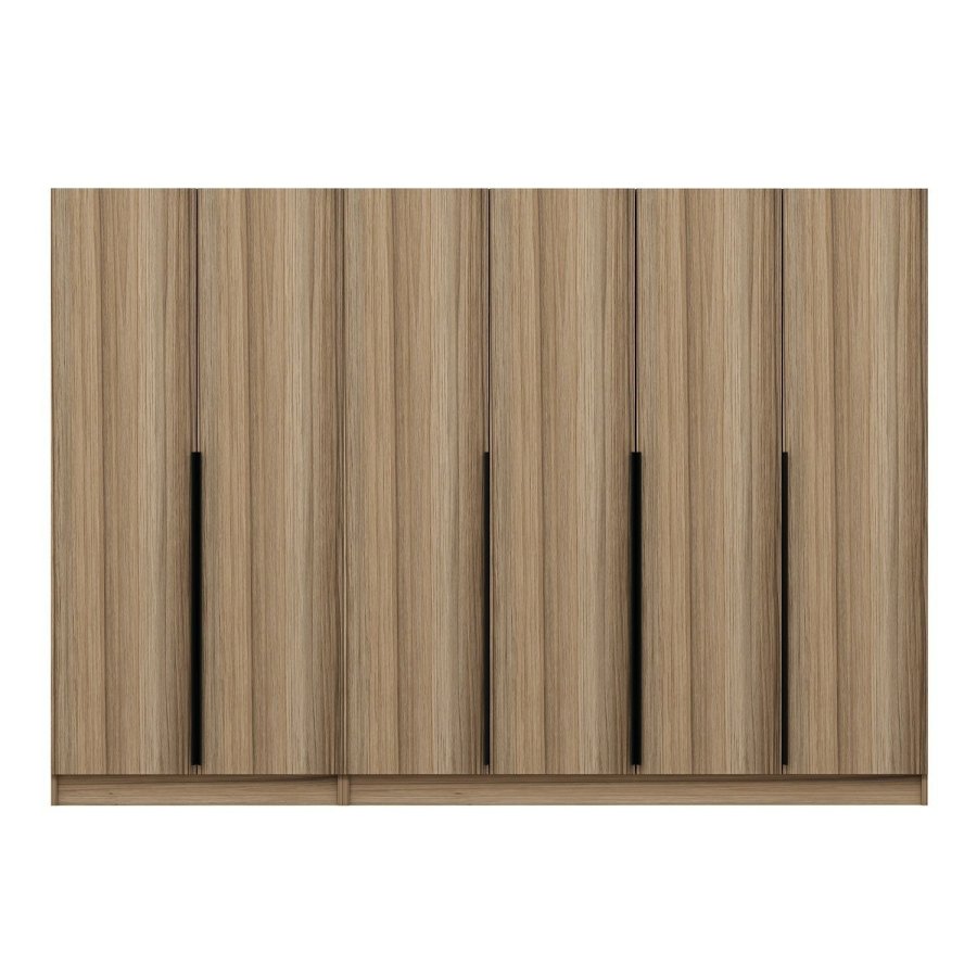 FUNZI LIVING Plus 7796 garderobeskab, 6 lger, 3 bjlestnger, 2 skuffer, hylder - natur melamin