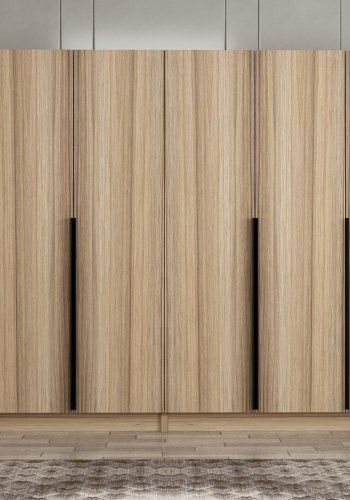 FUNZI LIVING Plus 7797 garderobeskab, 6 lger, 2 bjlestnger, 4 skuffer, hylder - natur melamin