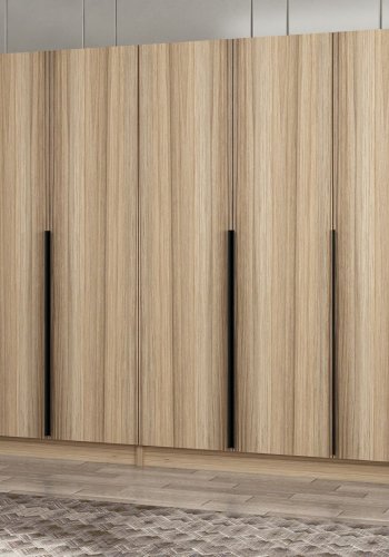 FUNZI LIVING Plus 7797 garderobeskab, 6 lger, 2 bjlestnger, 4 skuffer, hylder - natur melamin