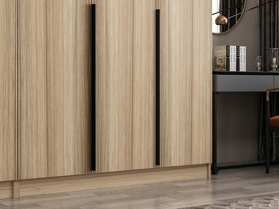 FUNZI LIVING Plus 7797 garderobeskab, 6 lger, 2 bjlestnger, 4 skuffer, hylder - natur melamin