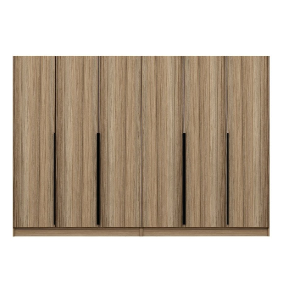 FUNZI LIVING Plus 7797 garderobeskab, 6 lger, 2 bjlestnger, 4 skuffer, hylder - natur melamin