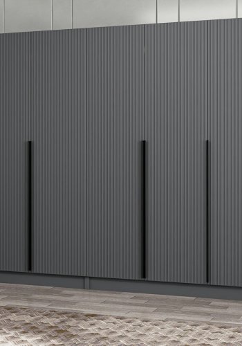 FUNZI LIVING Plus 7777 garderobeskab, 6 lger, 2 bjlestnger, 4 skuffer, hylder - antracit melamin